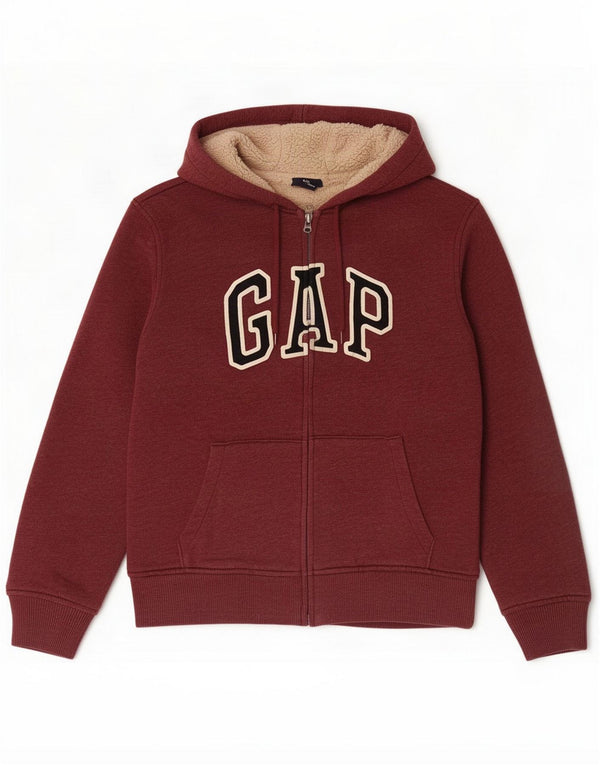 Gap Pull à capuche zippé graphique pour homme en coton bordeaux moyen