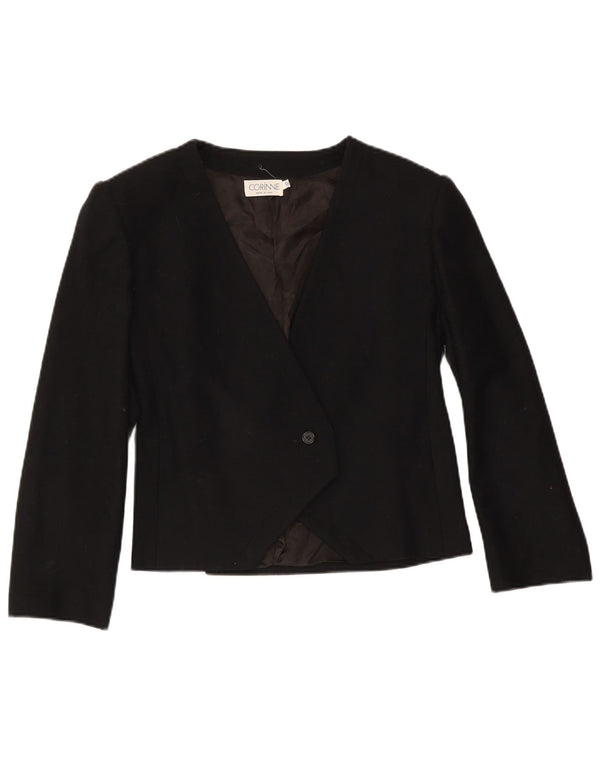 vintage Femme 1 Bouton Blazer Veste IT 42 Moyen Noir