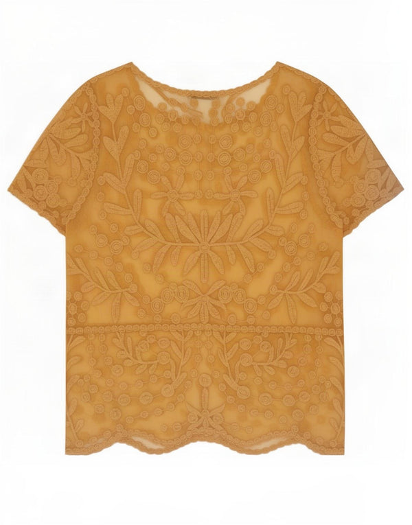 Zara Haut transparent en dentelle pour femme UK 14 Grand nylon floral jaune