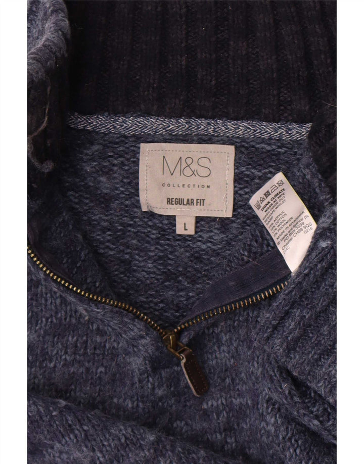 Marks & Spencer Pull coupe classique à col zippé pour homme, grand bleu moucheté