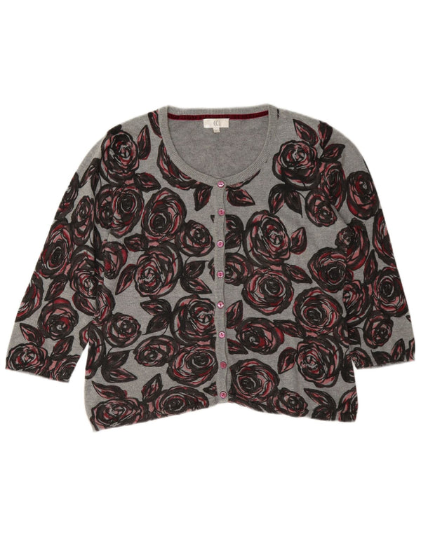 CC Cardigan court à manches 3/4 pour femme UK 14 en coton floral gris moyen