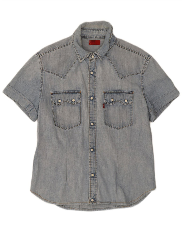 Levi's Chemise en Jean à Manches Courtes Homme Bleu Moyen