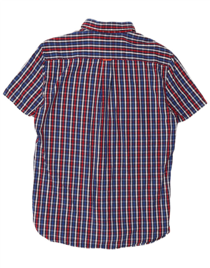 SUPERDRY Chemise à Manches Courtes Coupe Regular Homme Bleu Moyen à Carreaux en Coton