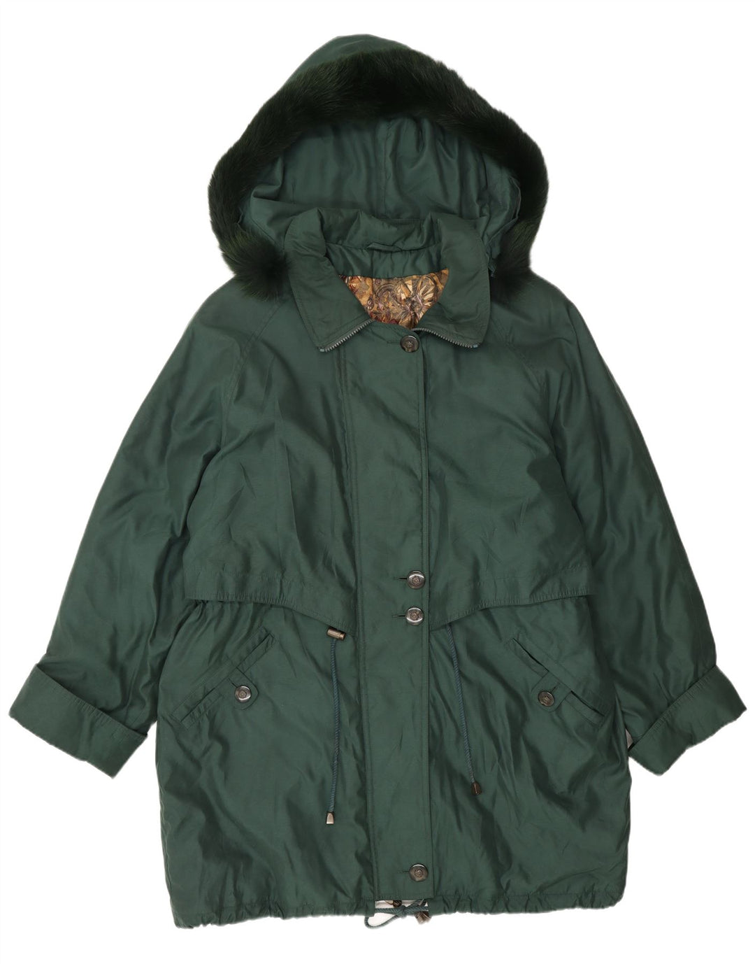 vintage Femmes À Capuchon Surdimensionné Parka Veste UK 16 Grand Polyester Vert