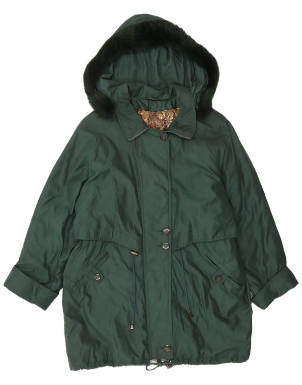 vintage Femmes À Capuchon Surdimensionné Parka Veste UK 16 Grand Polyester Vert