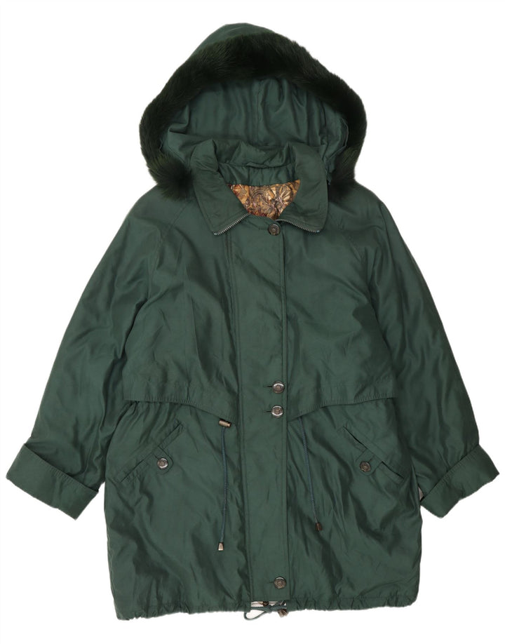 vintage Femmes À Capuchon Surdimensionné Parka Veste UK 16 Grand Polyester Vert