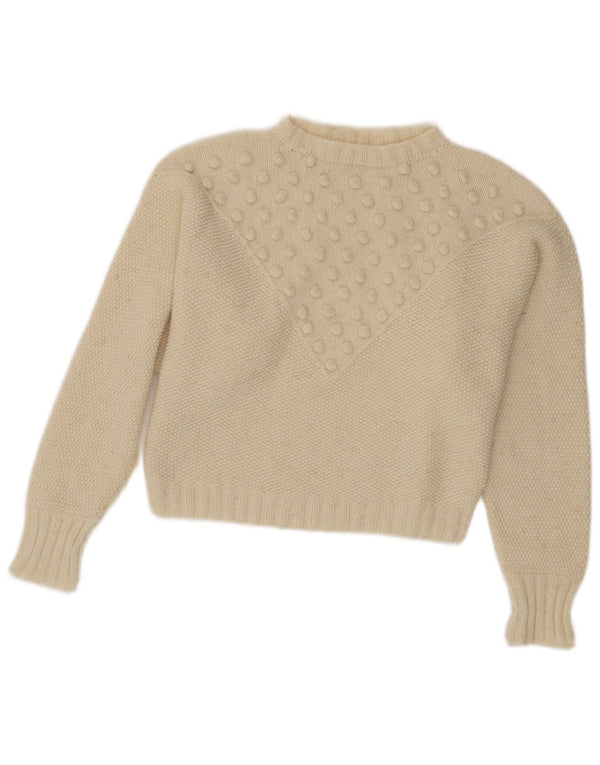 vintage Womens Crop Turtle Neck Jumper Pull UK 10 Petit Blanc