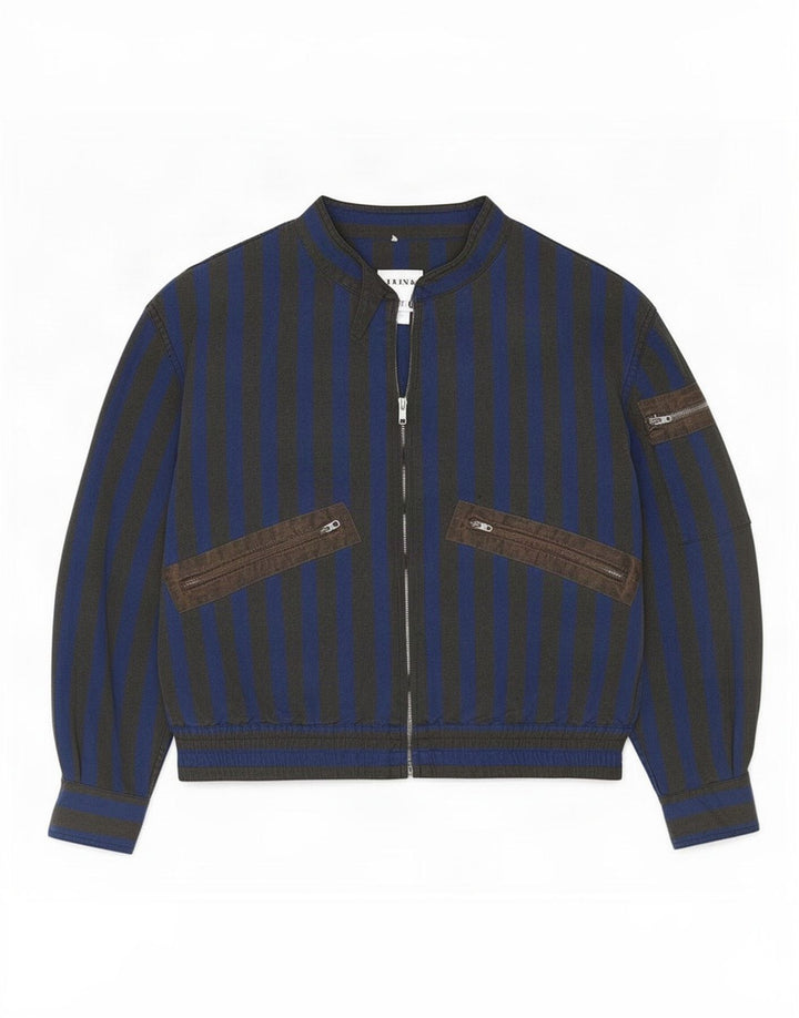 Veste Bomber Femme Vintage UK 18 XL Bleu Rayé