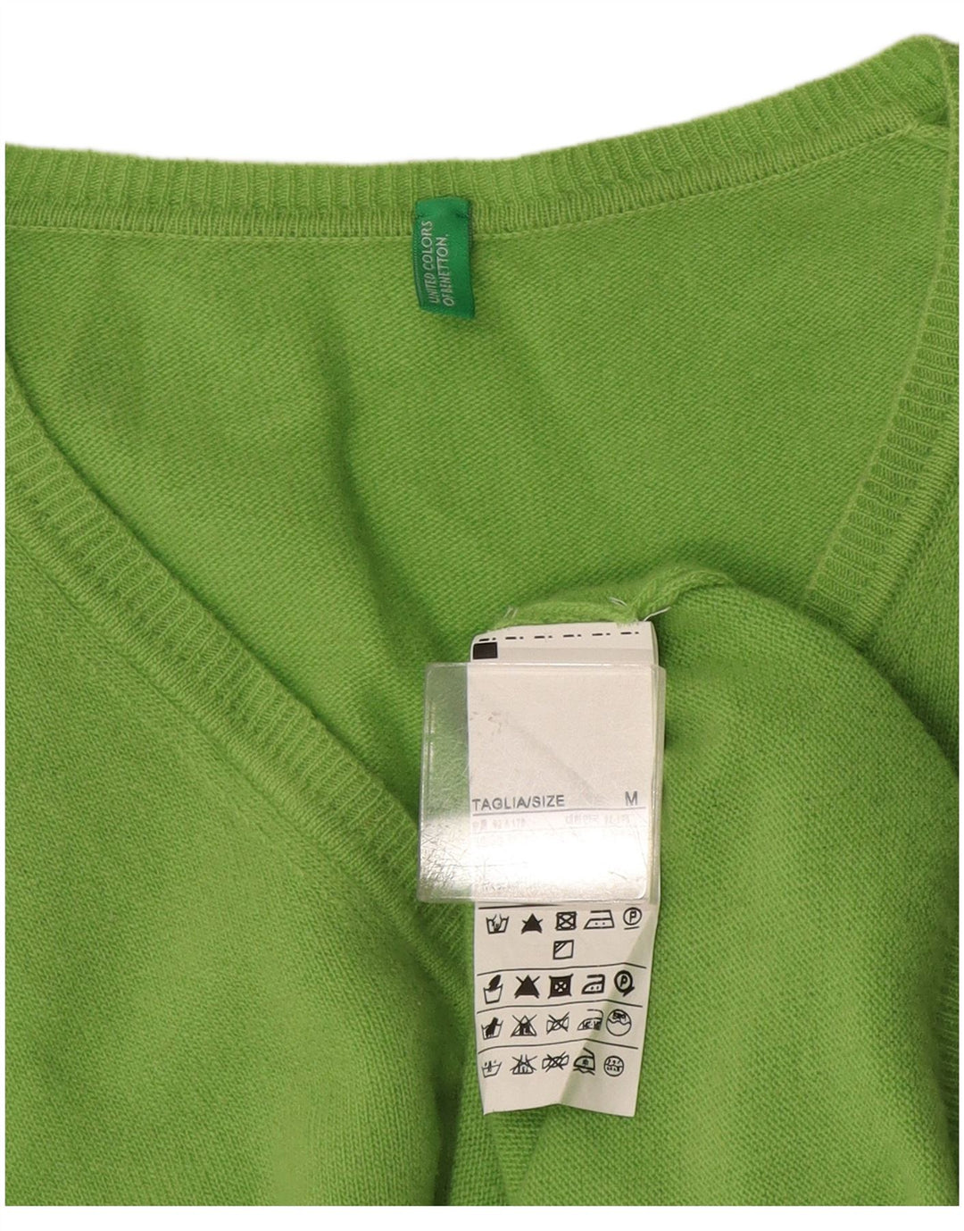 Benetton Pull Col V Femme UK 44 Laine Vert Moyen