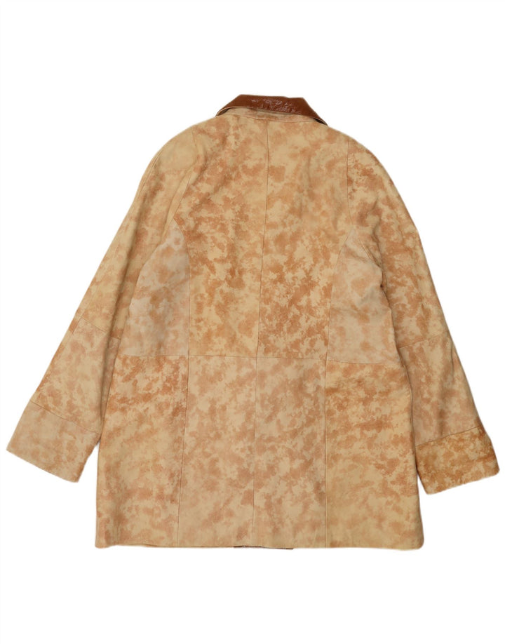 vintage Femme Manteau en cuir surdimensionné EU 40 Cuir Beige Tie Dye Moyen