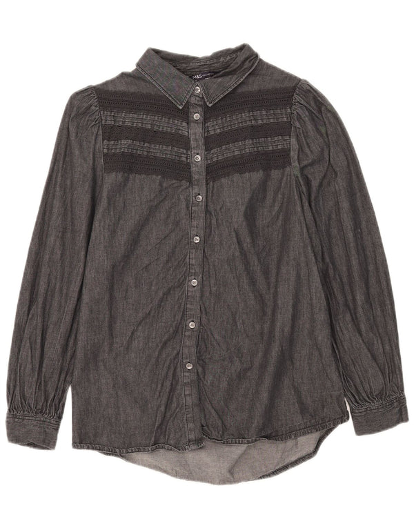 Marks & Spencer Chemise en jean pour femme UK 12 Coton rayé noir moyen