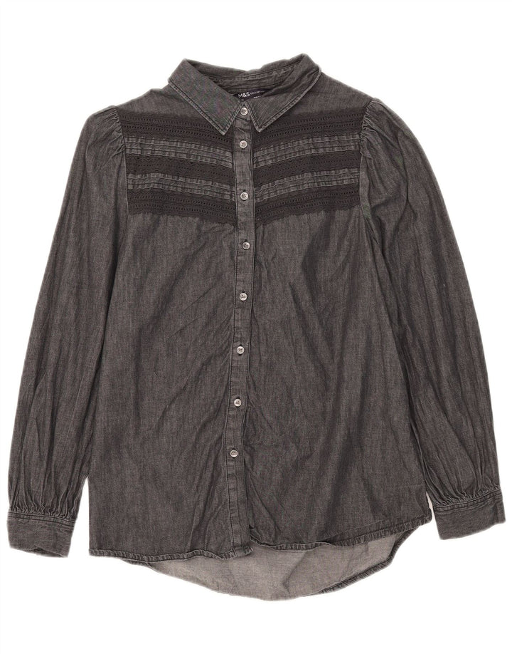 Marks & Spencer Chemise en jean pour femme UK 12 Coton rayé noir moyen