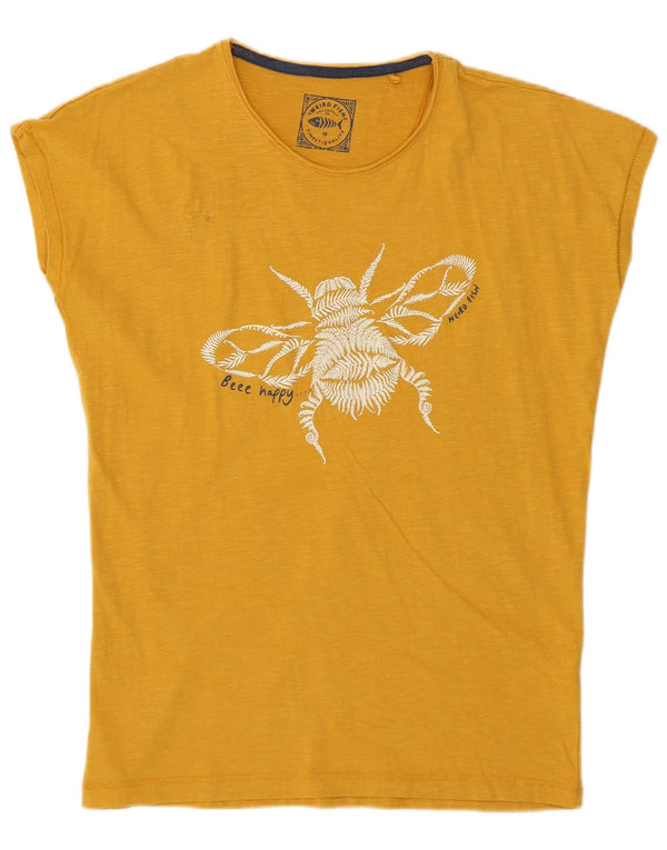 Weird Fish T-shirt graphique pour femme UK 10 Petit coton jaune