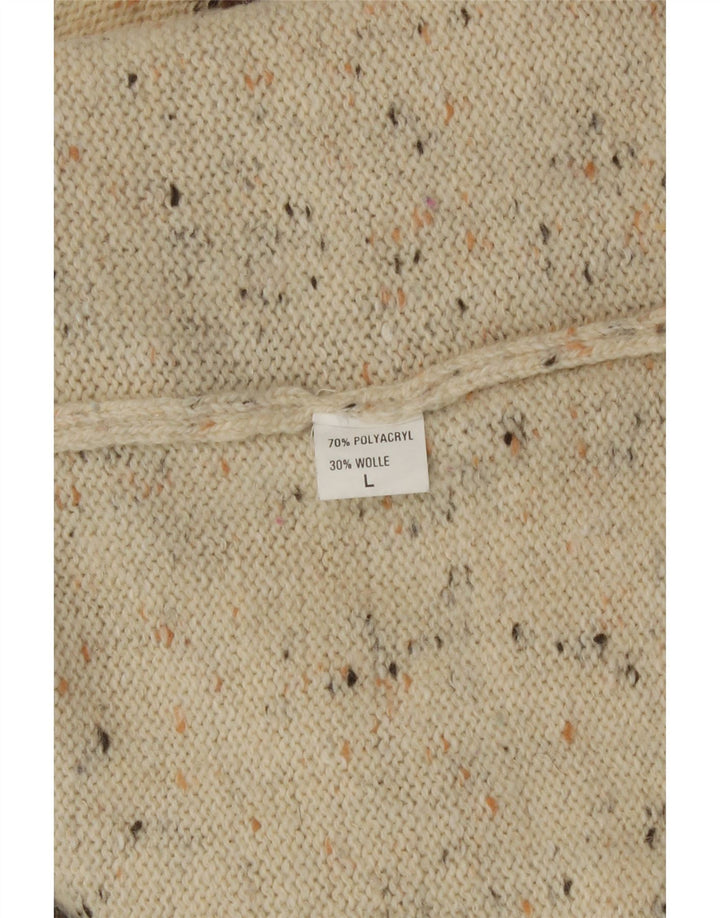 vintage Womens Crew Neck Jumper Sweater UK 16 Grand Beige Patchwork Nouveauté