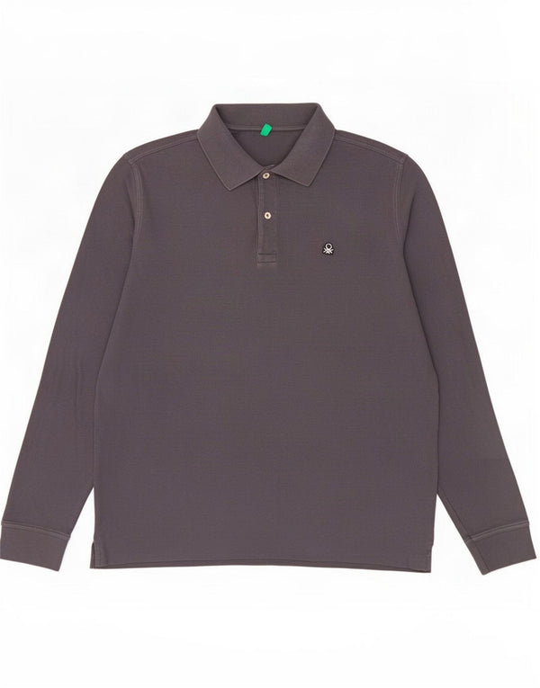 Benetton Polo à Manches Longues Homme Large Bleu Marine Coton