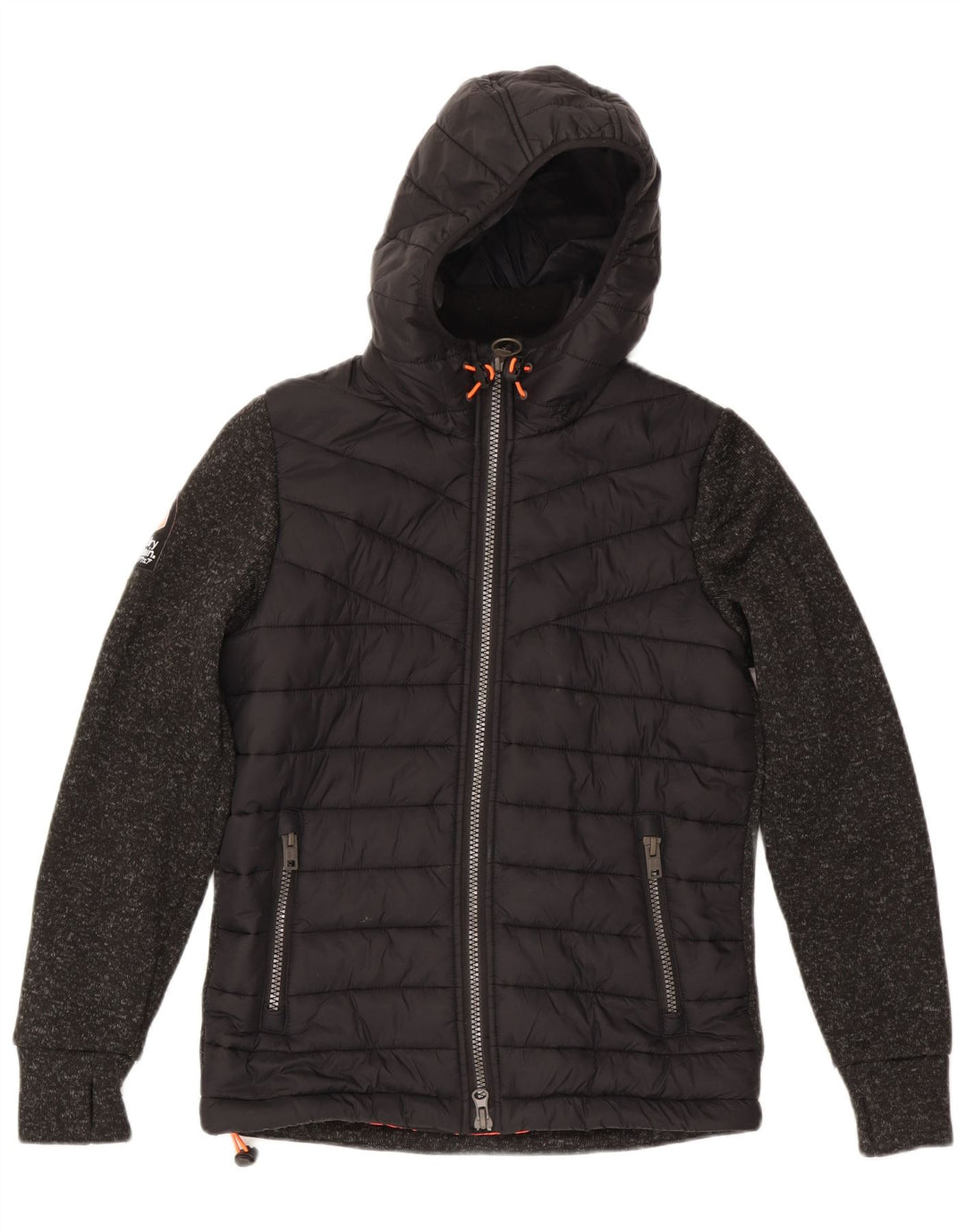 Superdry Veste matelassée à capuche pour femme UK 14 Polyester moucheté noir moyen