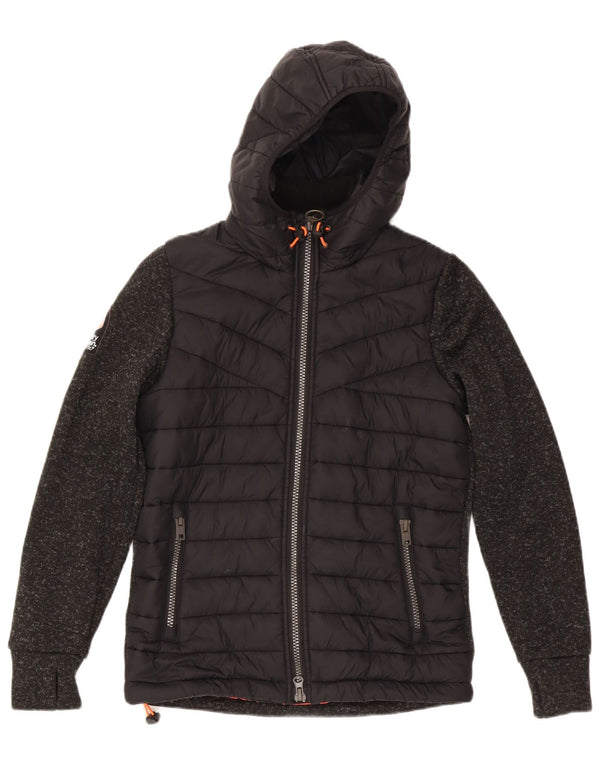 Superdry Veste matelassée à capuche pour femme UK 14 Polyester moucheté noir moyen