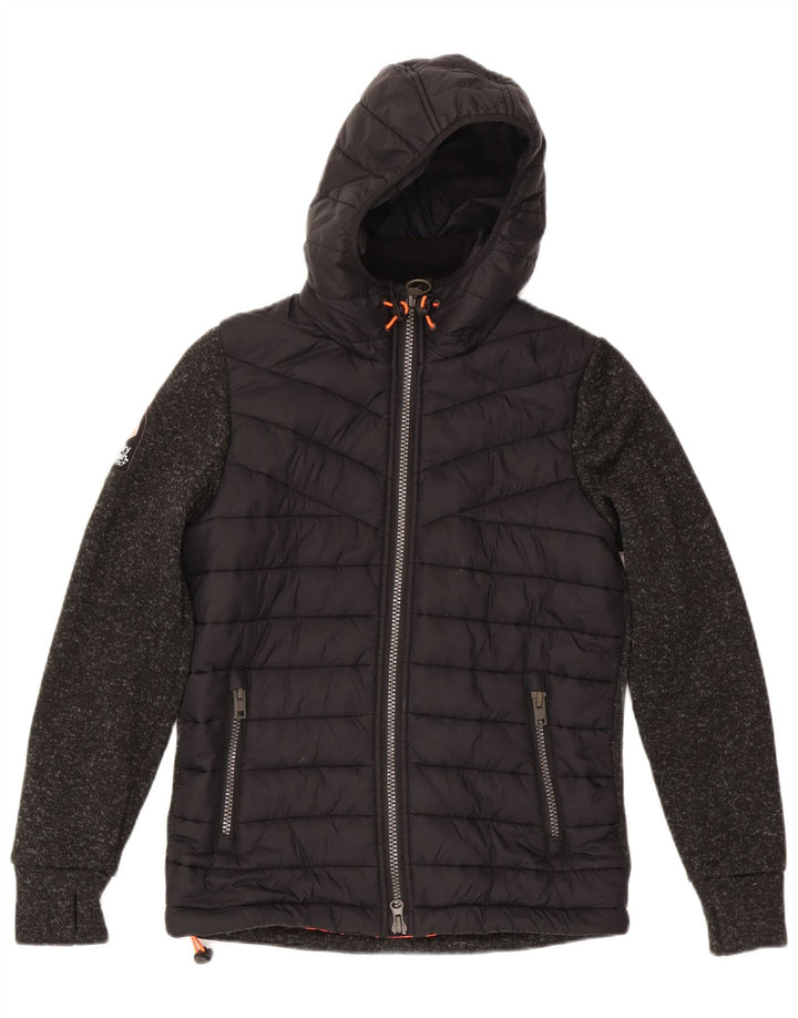 Superdry Veste matelassée à capuche pour femme UK 14 Polyester moucheté noir moyen