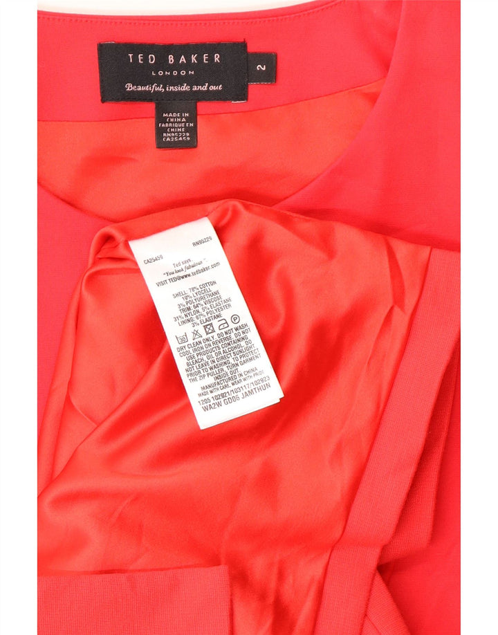 Ted Baker Robe péplum sans manches pour femme Taille 2 Petit coton rouge