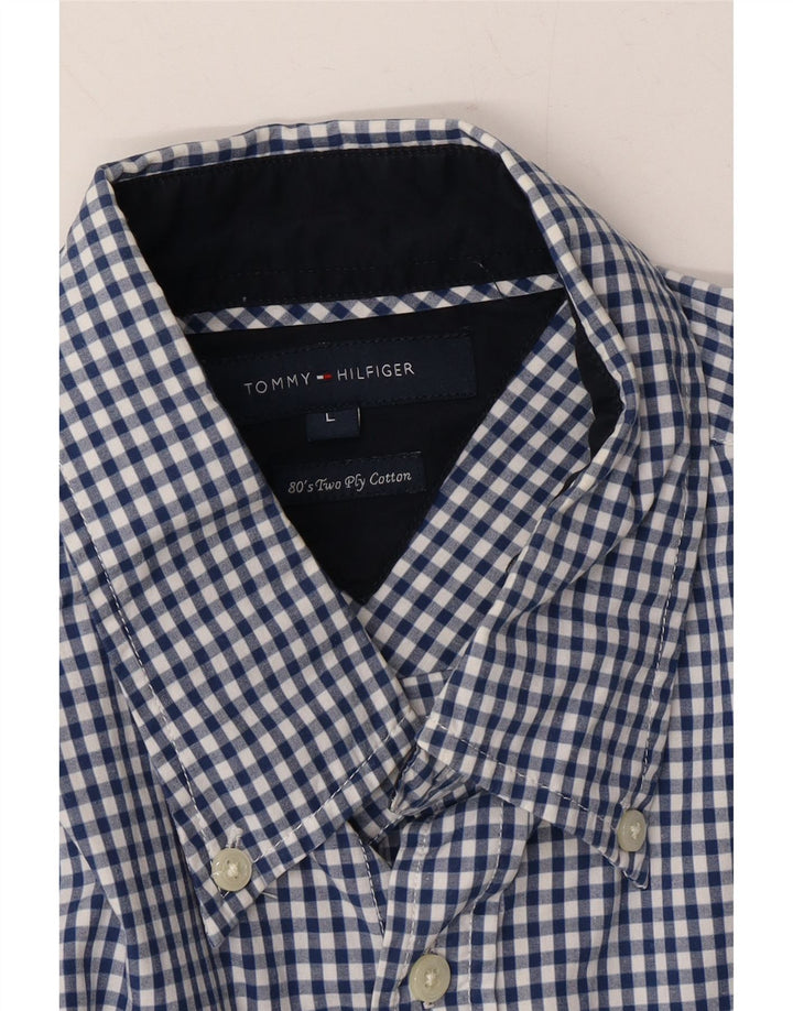 TOMMY HILFIGER Mens Shirt Large Blue Gingham Cotton Vintage Tommy Hilfiger and Second-Hand Tommy Hilfiger from Messina Hembry 
