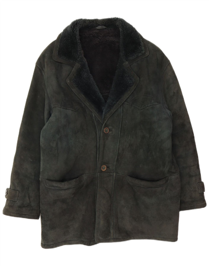 veste en peau de mouton vintage pour homme IT 48 Vert moyen