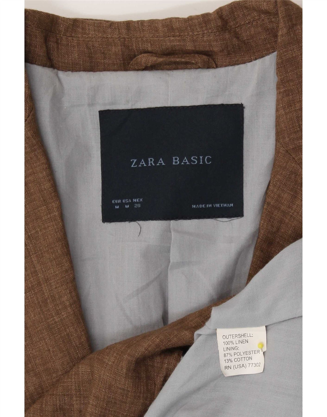 Zara Veste Blazer 1 Bouton Femme UK 14 Lin Marron Moyen