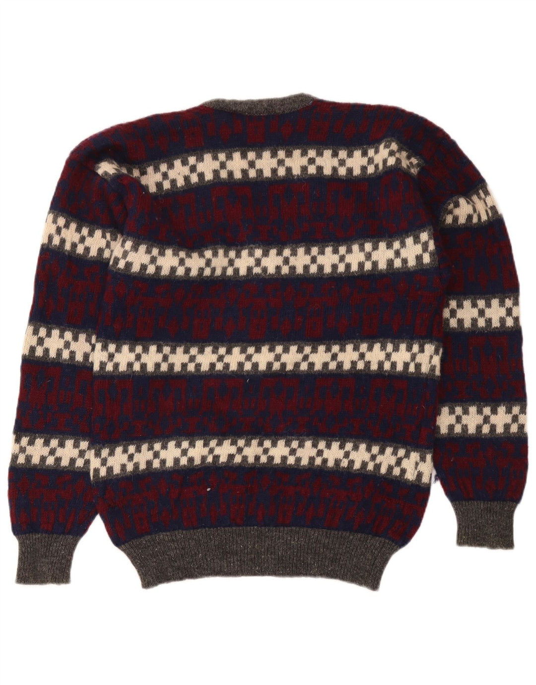 vintage Mens V-Col Jumper Pull Moyen Multicolore Géométrique Laine