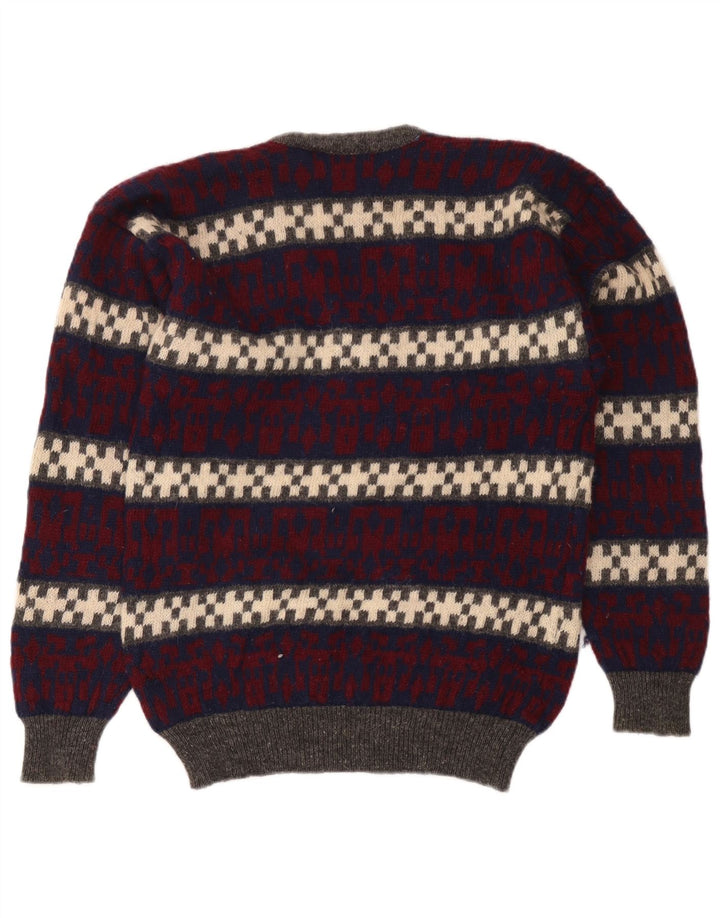 vintage Mens V-Col Jumper Pull Moyen Multicolore Géométrique Laine