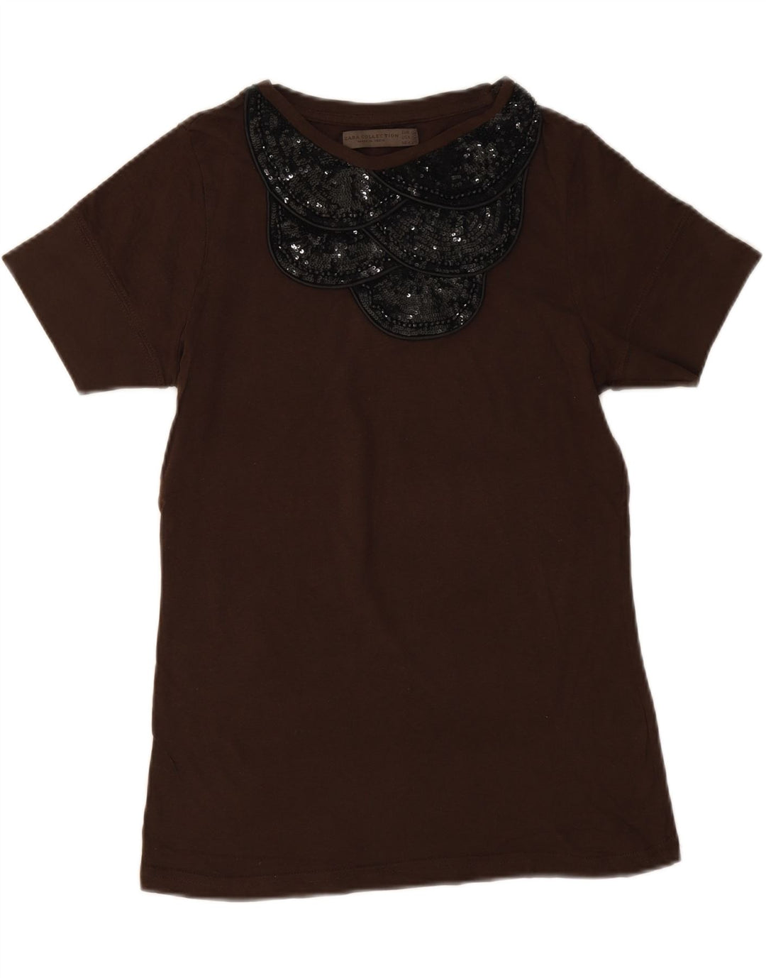 Zara T-Shirt Femme UK 12 Marron Moyen