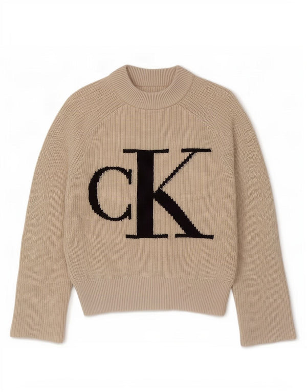 Calvin Klein Jeans Pull ample à col roulé pour femme UK 6 XS Beig