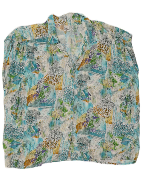 vintage Femme Chemise surdimensionnée sans manches Blouse IT 50 XL Bleu Floral