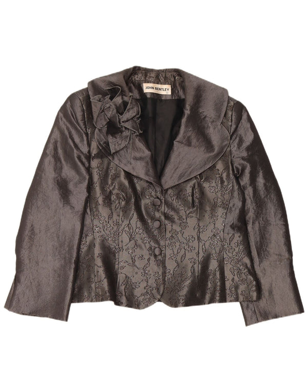 JOHN BENTLEY Womens Cardigan Top UK 14 Large Grey Floral Polyester