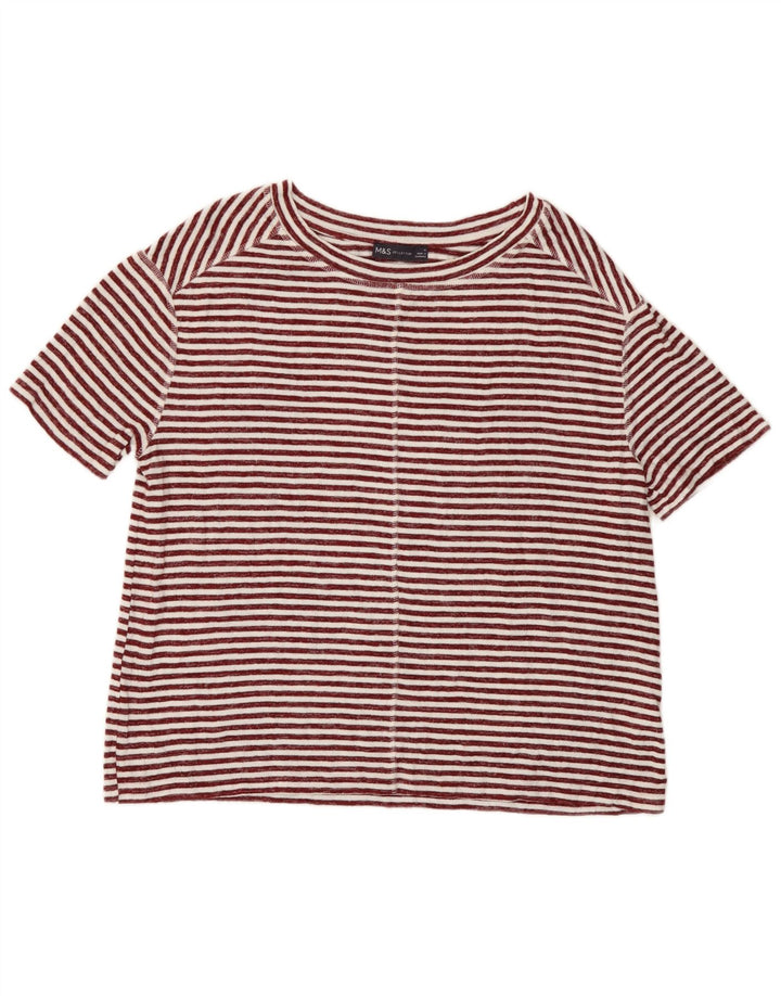 Marks & Spencer Haut T-Shirt Femme UK 12 Viscose Rayé Rouge Moyen