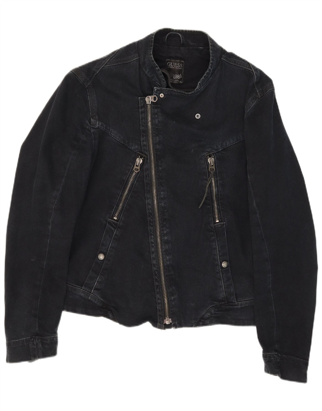 Guess Veste de motard en jean pour homme UK 36 Petit coton noir