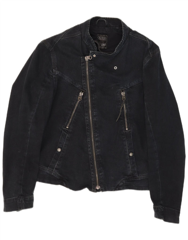 Guess Veste de motard en jean pour homme UK 36 Petit coton noir