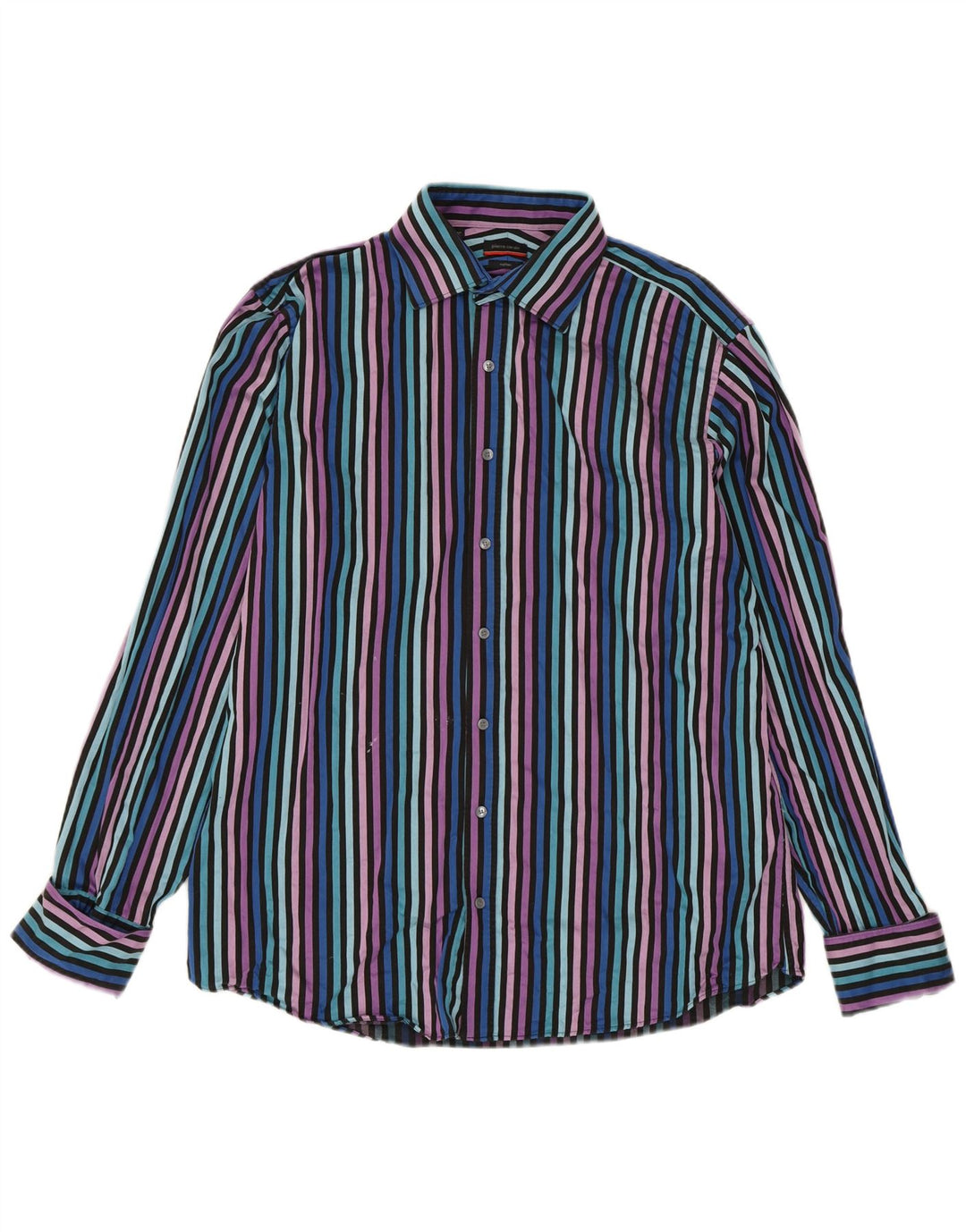 PIERRE CARDIN Chemise Homme Taille 16 Grand Coton Rayé Multicolore