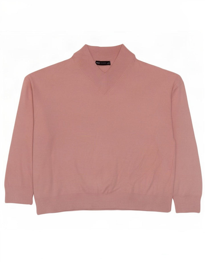 Marks & Spencer Pull surdimensionné à col en V pour femme UK 14 Rose moyen