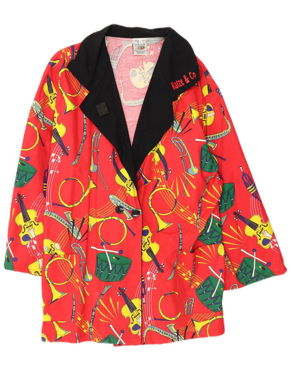vintage Femmes Motif Abstrait Double Breasted Manteau EU 50 3XL Coton Rouge