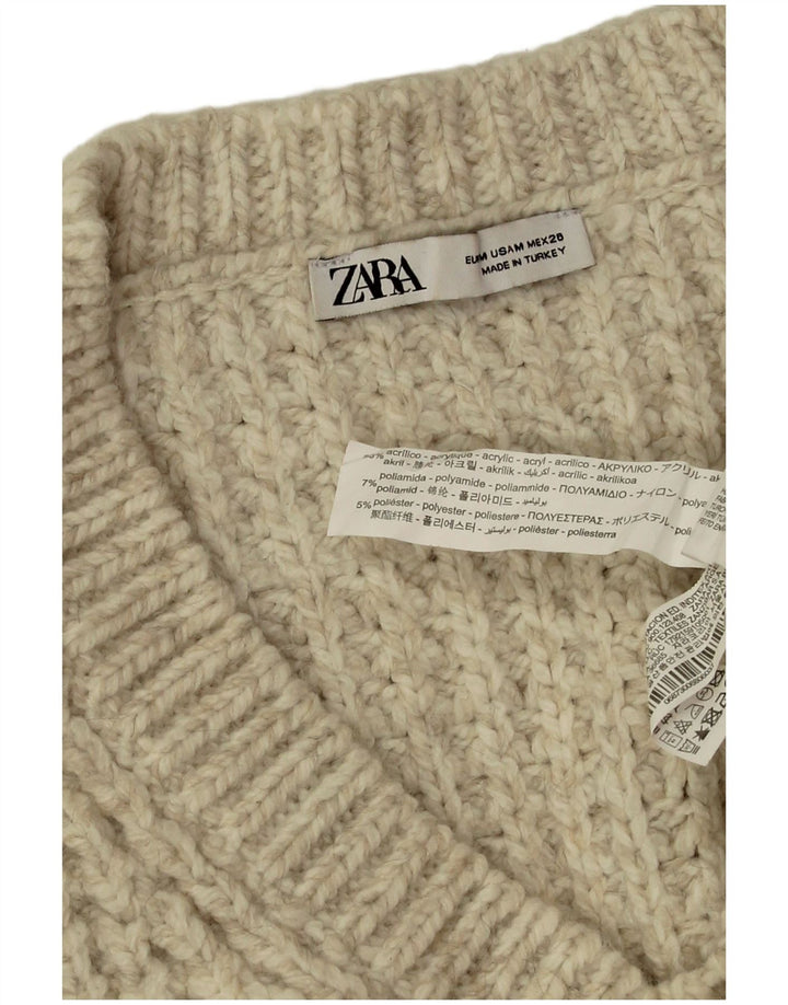 Zara Pull surdimensionné à col en V pour femme UK 14 Acrylique beige moyen