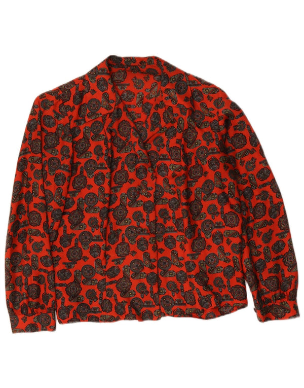 vintage Femme Chemise Blouse UK 16 Grand Rouge Géométrique