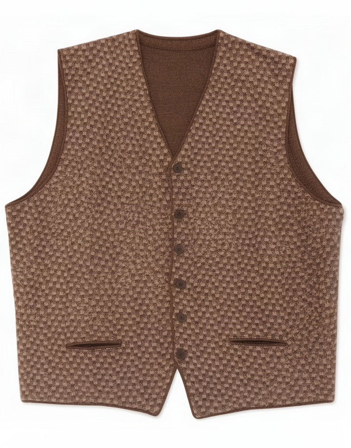 Vintage Gilet Homme Marron Moyen Géométrique
