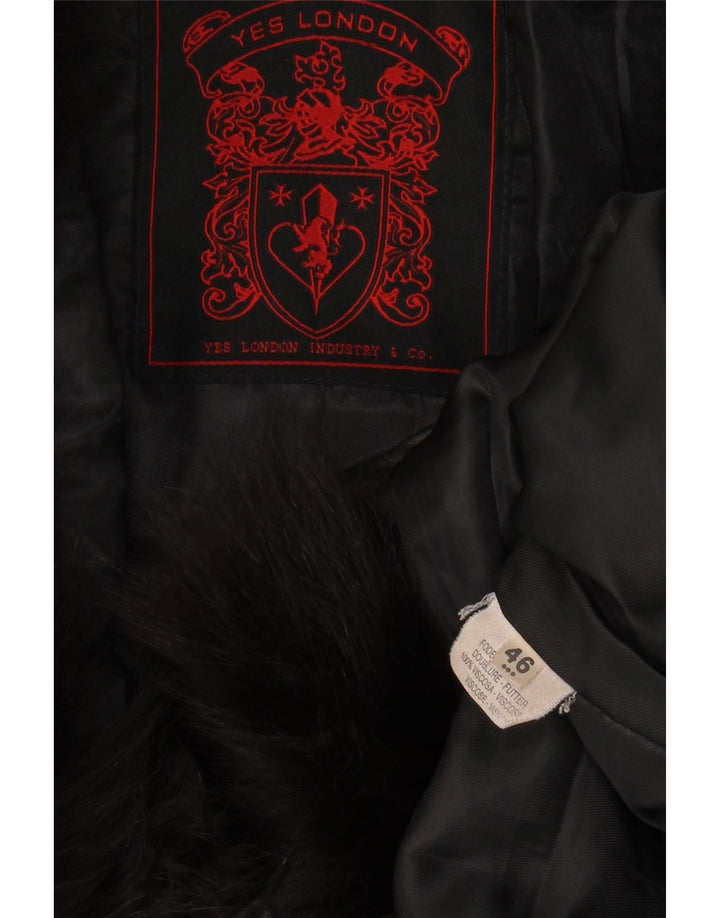 VINTAGE Manteau en cuir femme IT 46 Grand cuir noir