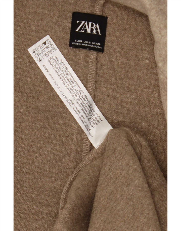Zara Femme Manteau Ouvert UK 10 Petit Beige Polyester