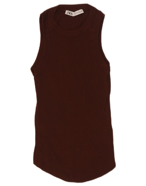 Zara Débardeur Femme UK 12 Viscose Marron Moyen