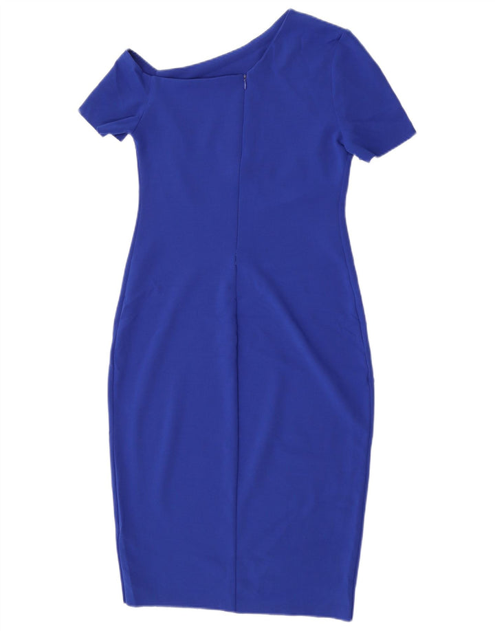 Zara Robe moulante à une épaule pour femme UK 8 Petit Bleu Polyester