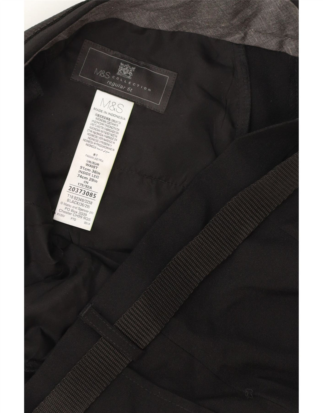 MARKS & SPENCER Pantalon Chino Coupe Regular Homme W36 L29 Noir Polyester