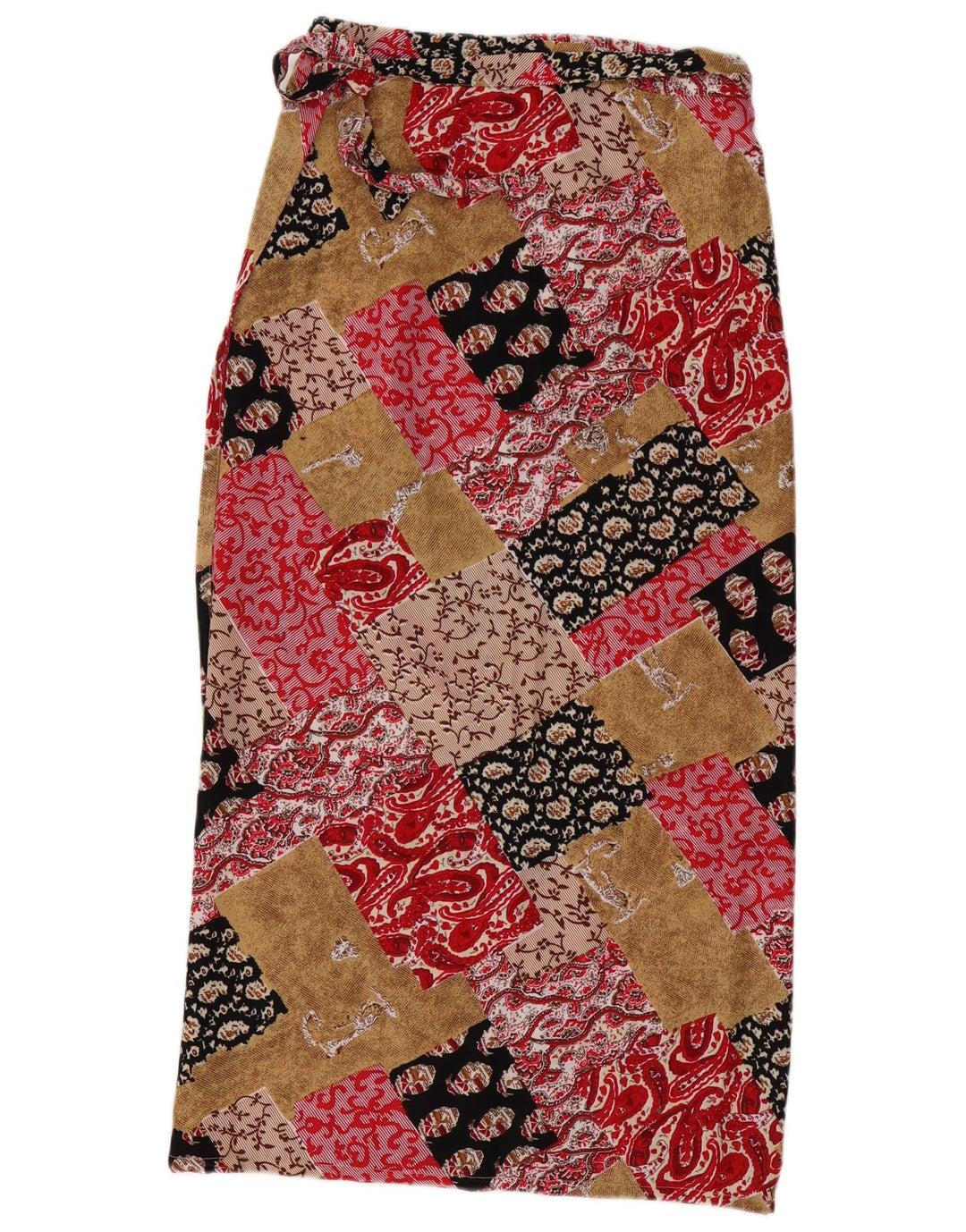 VINTAGE Jupe Maxi Portefeuille Femme W30 Moyen Multicolore Patchwork Viscose