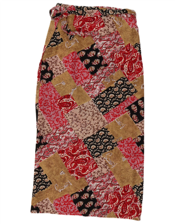 VINTAGE Jupe Maxi Portefeuille Femme W30 Moyen Multicolore Patchwork Viscose
