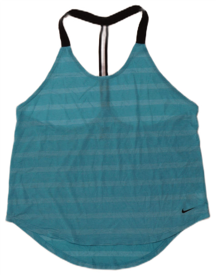 NIKE Débardeur Femme UK 16 Grand Bleu Rayé Polyester Sports