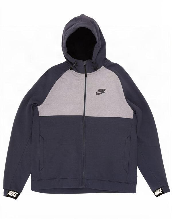 Nike Pull à capuche zippé graphique pour homme XL en coton color block bleu marine